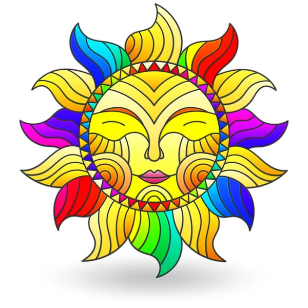 Ілюстрація Вітражному Стилі Сонцем Обличчям Білому Тлі Ізольована — стоковий вектор