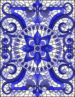 Soyut çiçekleri, açık arkaplanda girdapları ve yaprakları, dikey yönelimi, ton mavisi