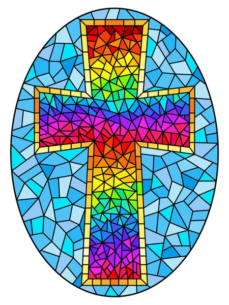 Ilustración Pintura Estilo Vidriera Sobre Temas Religiosos Vitral Forma Cruz — Archivo Imágenes Vectoriales