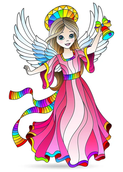 Illustration Glasmalereistil Mit Einem Engelmädchen Einem Rosafarbenen Kleid Isoliertes Element — Stockvektor