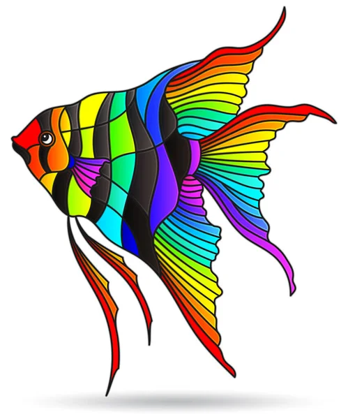 Ilustración Vidrieras Con Peces Arco Iris Abstractos Peces Escalares Aislados — Archivo Imágenes Vectoriales