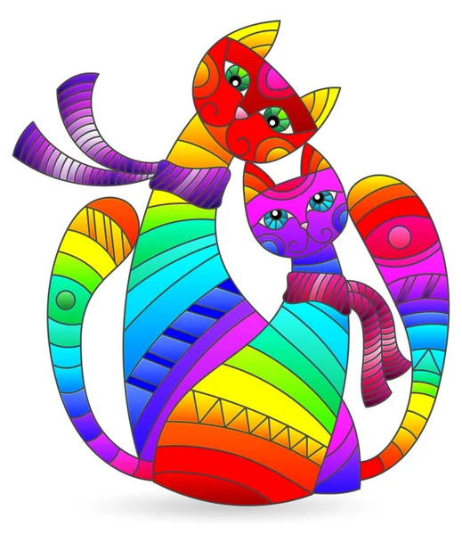 Ilustración Estilo Vitral Con Gatos Arco Iris Abstractos Aislados Sobre — Vector de stock