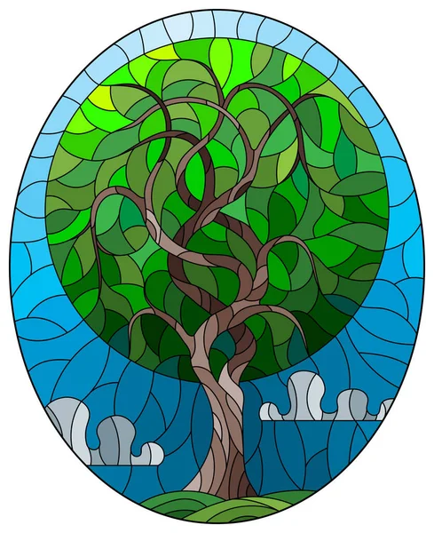 점없는 배경에 추상적 초록색 나무가 스테인드글라스 스타일의예 타원형의 — 스톡 벡터