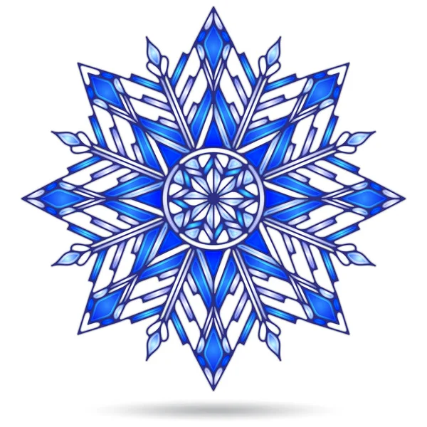 Иллюстрация Стиле Витража Открытой Снежинкой Изолированной Белом Фоне — стоковый вектор