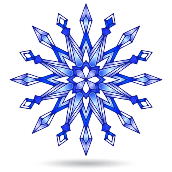 Illustration Stained Glass Style Openwork Snowflake Isolated White Background — Stock Vector