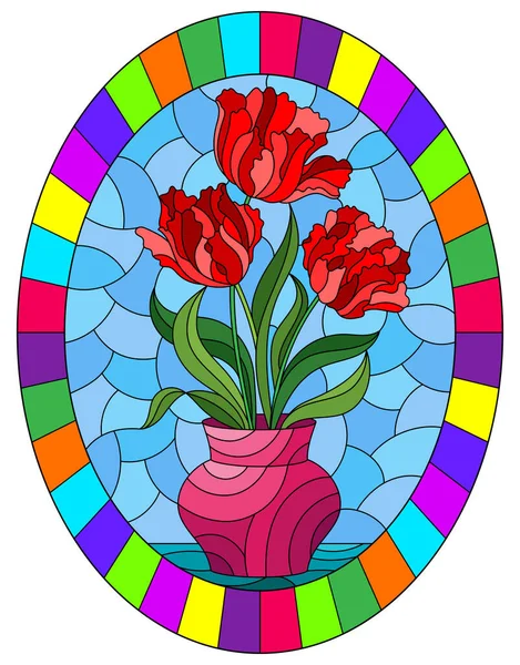 Illustration Dans Style Vitrail Avec Une Nature Morte Florale Vase — Image vectorielle