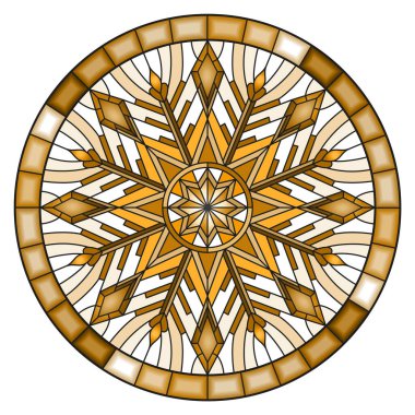 Açılış kar tanecikli boyalı resim, parlak çerçeveli yuvarlak resim, ton kahverengi, sepia