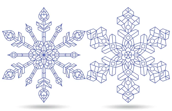 Série Illustrations Contours Dans Style Vitrail Avec Flocons Neige Contours — Image vectorielle