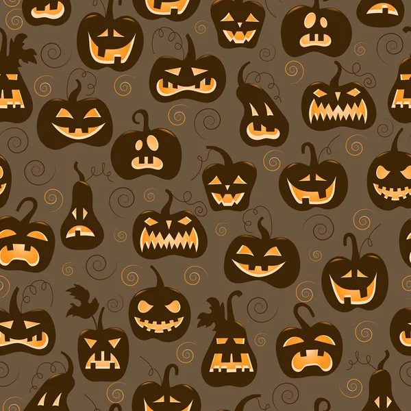 Modèle Sans Couture Sur Thème Halloween Différentes Formes Têtes Citrouille — Image vectorielle