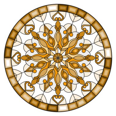 Açılış kar tanecikli boyalı resim, parlak çerçeveli yuvarlak resim, ton kahverengi, sepia