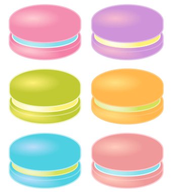 Renkli Macarons kümesi. Vektör çizim.
