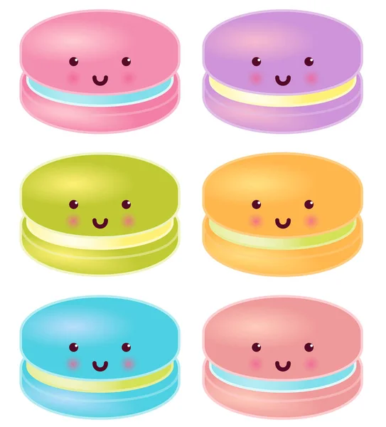 Renkli sevimli Macaron karakter kümesi. Vektör izole çizim.
