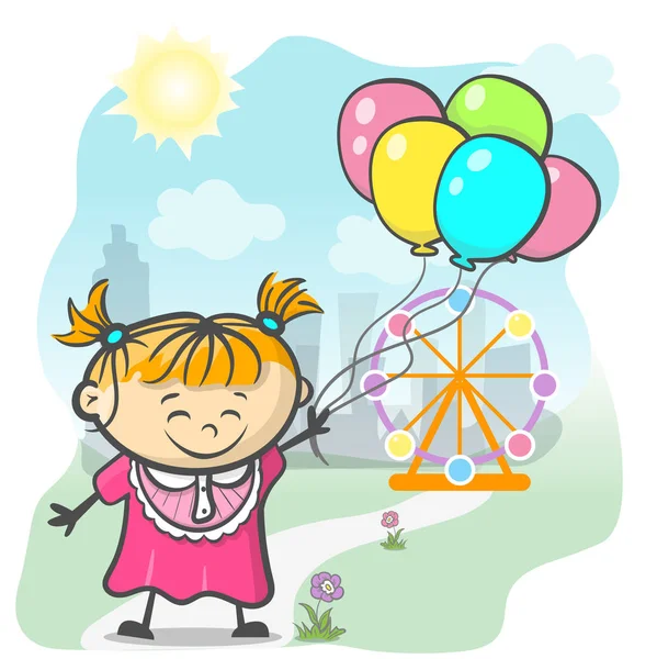Roztomilá dívka s balónky — Stockový vektor