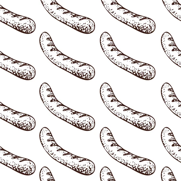 Grilled Sausage Hand Drawn Outline Doodle Seamless Pattern Vector Sketch — Stock Vector