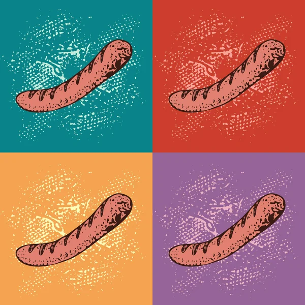 Illustration Vectorielle Pop Art Saucisse Grillée Fast Food Fond Dessin — Image vectorielle