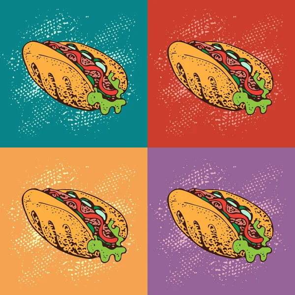 Illustration Vectorielle Pop Art Hot Dog Fast Food Fond Dessin — Image vectorielle