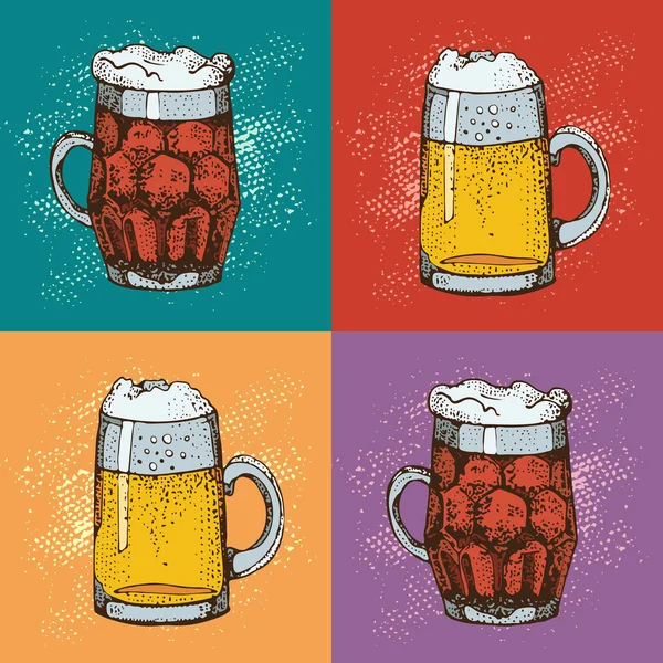 Illustration Vectorielle Pop Art Tasse Verre Bière Fond Style Dessin — Image vectorielle