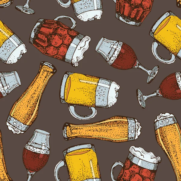 Vektor Ručně Tažené Bezešvé Pattern Půllitr Sklo Craft Beer Grafické — Stockový vektor