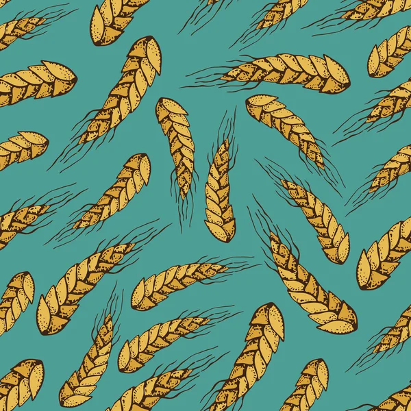 Buğday Arpa Hububat Ürünleri Tahıl Vektör Karikatür Seamless Modeli Üzerinde — Stok Vektör