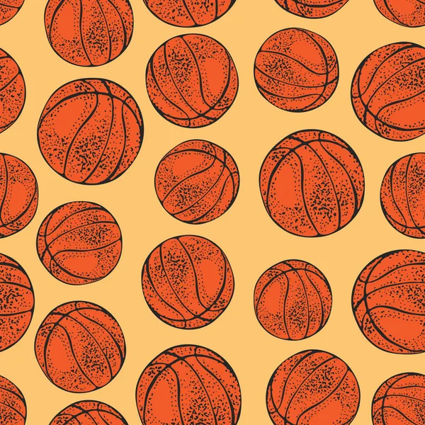 Vektor Nahtlose Muster Mit Basketbällen Handgezeichnete Sport Illustration Hintergrund Cartoonstil — Stockvektor