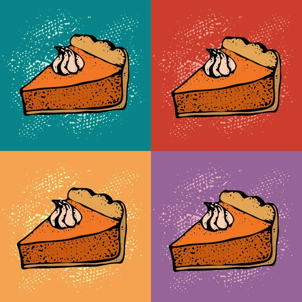 Pop Art Sütőtök Pite Krém Háttér Kézzel Rajzolt Vázlat Torta — Stock Vector