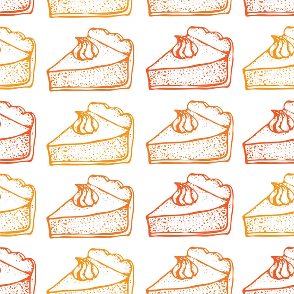 Pumpkin Pie Cream Seamless Pattern Hand Drawn Sketch Pie Piece — Stock Vector