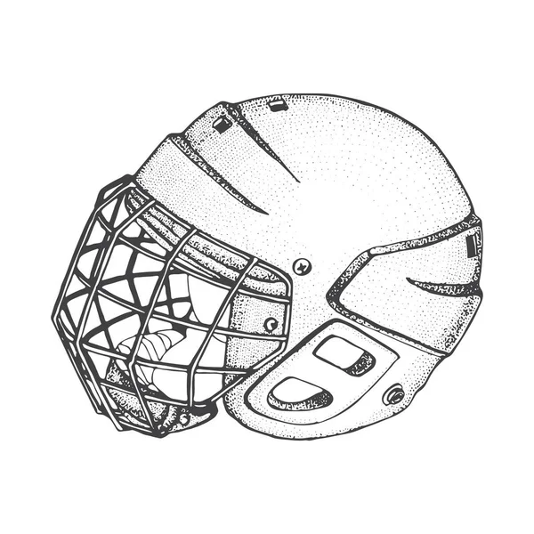 Hokey maskesi ile kask. Yan görünümü. Spor vektör illüstrasyon izole beyaz arka plan üzerinde. Buz hokeyi spor malzemeleri. El kroki tarzı çizilmiş kask.
