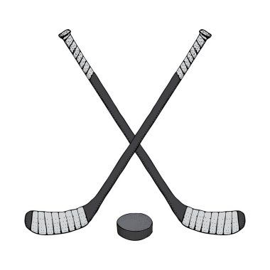 Ice Hockey stick with puck. Sports Vector illustration isolated on white background. Ice hockey sports equipment. Hand drawn stick in cartoon style. clipart