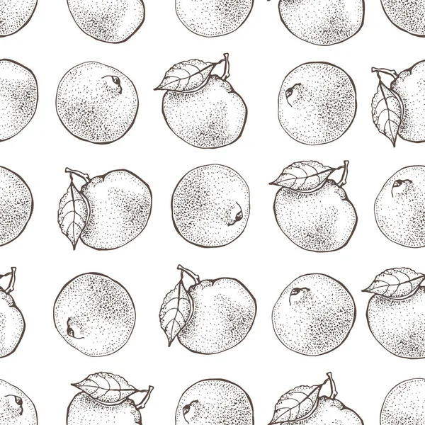 Vektör Dikişsiz desen mürekkep ile el çekilmiş narenciye, dilimleri ve yaprakları kroki. Beyaz arka plan üzerinde izole mandarin portakal, mandalina, limon. Vejetaryen gıda resimde ayrıntılı.