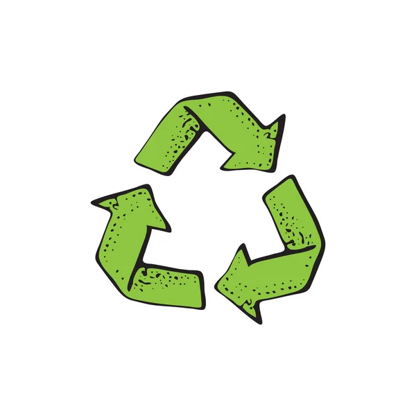 Handgezeichnetes Vektor Recycle Logo. Skizze Doodle Recycling Wiederverwendungssymbol isoliert auf weißem Hintergrund. Recycling-Zeichen für ökologisches Design Zero Waste Lifestyle. — Stockvektor
