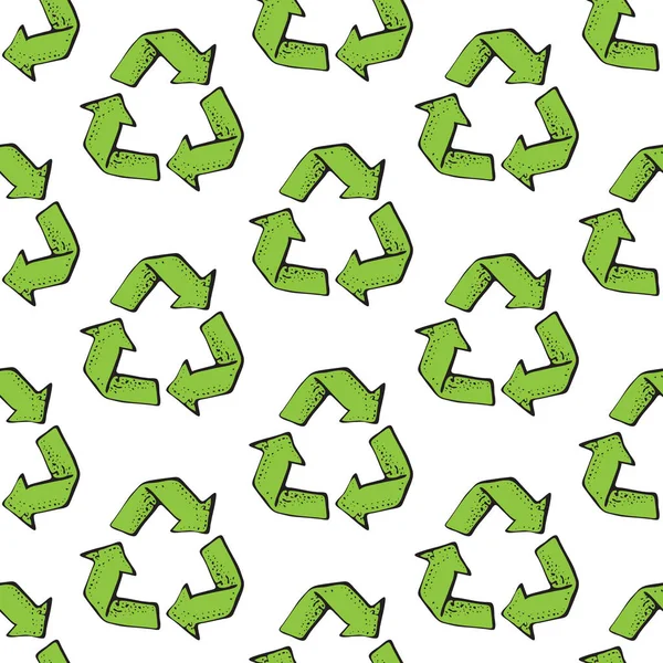 Patrón sin costura con reciclar símbolo de reutilización aislado sobre fondo blanco. Signo de reciclaje para el diseño ecológico cero residuos estilo de vida . — Vector de stock