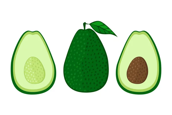 Vector avocado food icon. Whole and cut in half avocado with pit. Isolated vector illustration in flat style. — Stock Vector
