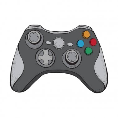 Gamepad joystick oyun kumandası beyaz izole. Karikatür tarzı illüstrasyon tipografi, t-shirt, grafik için el çizilmiş vektör