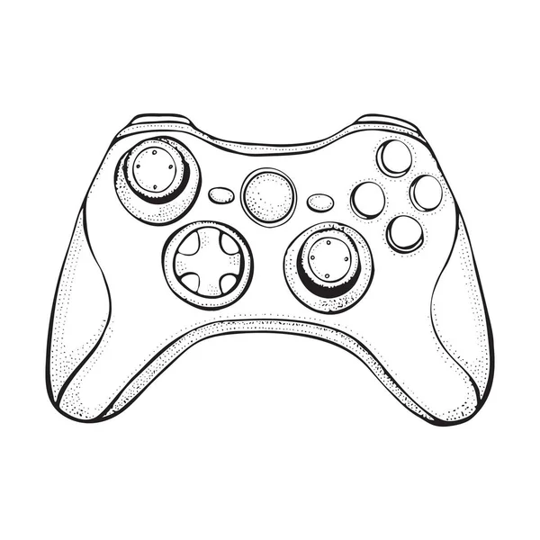 Gamepad joystick game controller isolated on white. Doodle style sketch illustration hand drawn vector for typography, t-shirt, graphics — Stock Vector
