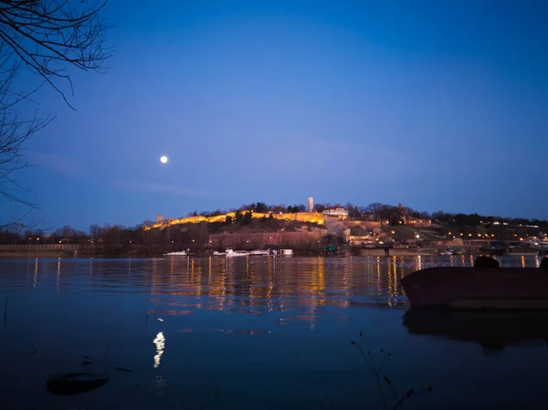 Pohled Soutoku Sávy Dunaje Bělehradské Pevnosti Kalemegdan Srbsko — Stock fotografie