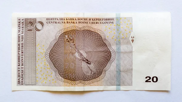 Bosznia Hercegovina Fehér Alapon Elszigetelt Papírbankjegye Vagy Pénze Valutája Vagy — Stock Fotó