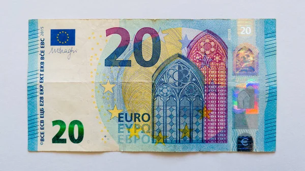 欧州連合の白地 通貨又は通貨により隔離された紙幣又は金銭 二十ユーロの表意又は表意 — ストック写真