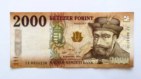 Kağıt Banknot Para Beyaz Arka Plan Macaristan Para Birimi Monet — Stok fotoğraf