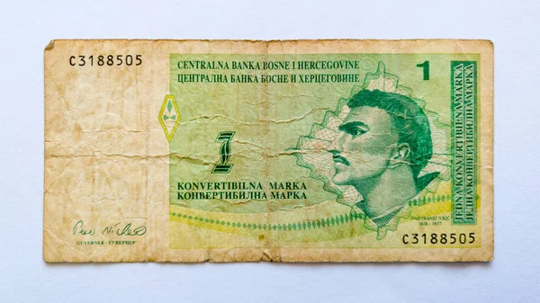 Banconota Carta Moneta Isolata Sfondo Bianco Valuta Moneta Della Bosnia — Foto Stock