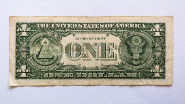 Kağıt banknot ya da para beyaz arka planda izole edilmiş. Ulusal para birimi, monet ekonomi, bir Amerikan dolarının tersi veya arkası.