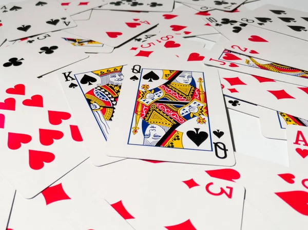 King Queen Card Spade Suit Deck Playing Cards Pile Scattered Stock Photo
