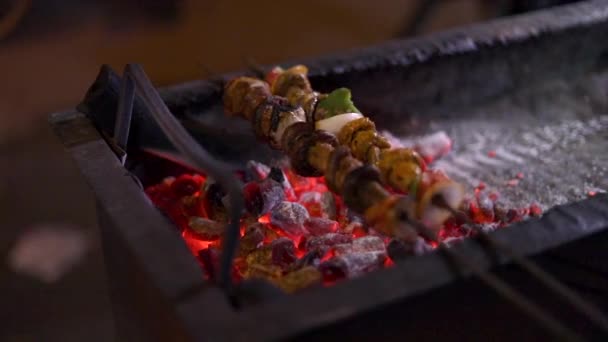 Приготування Вегетаріанського Гриба Соєвого Шлаку Вугільному Грилі — стокове відео