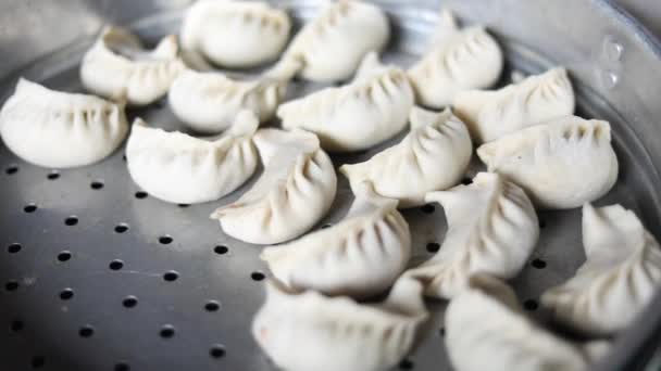 Freshly Stuffed Chicken Momos Steamer Ready Cooked — Stock Video