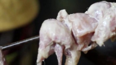Tavuk Reshami Tikka. Hint tandoor 'unda pişirilmiş çırpılmış yumurtayla marine edilmiş kemiksiz tavuk parçaları veya kil çömlek..