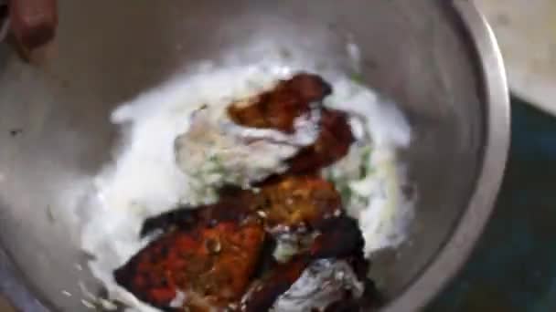 Homemade Desi Style Indian Chicken Made Kadhai Oil Cream Ginger — Stock Video