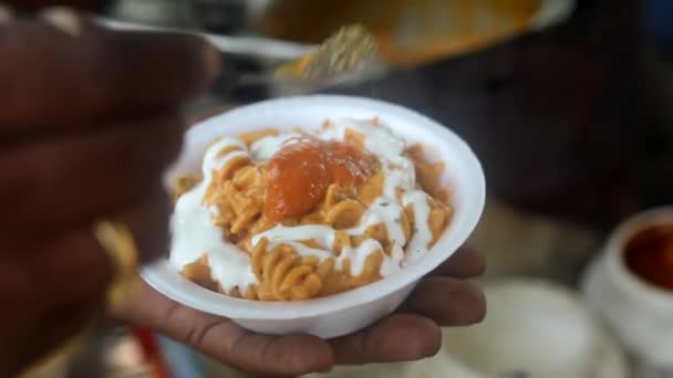 Cremige Rote Sauce Street Made Pasta Delhi Indien — Stockvideo