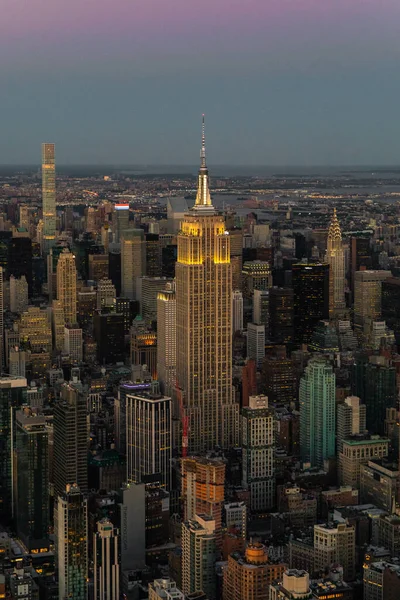 Vista Aérea Manhattan Nova Iorque Durante Pôr Sol Com Vista — Fotografia de Stock