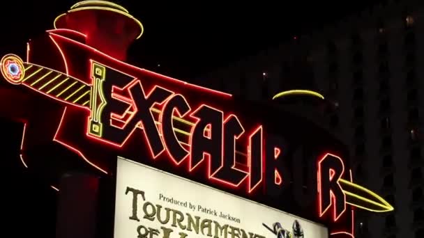 Excalibur Hotel Neon Bord Las Vegas Nevada — Stockvideo