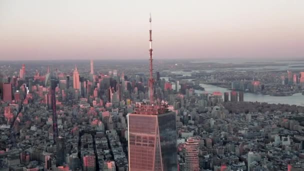 Αεροφωτογραφία Του Μανχάταν Νέα Υόρκη Κατά Διάρκεια Του Ηλιοβασιλέματος Θέα — Αρχείο Βίντεο