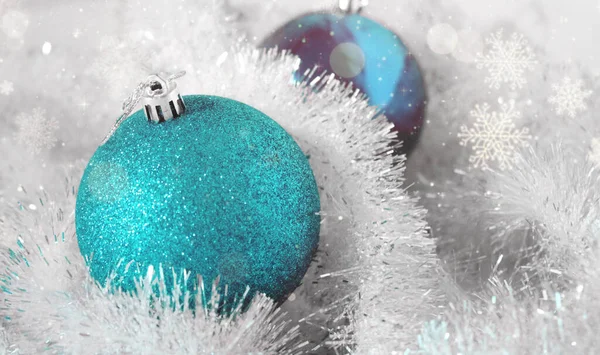 Bola Com Ouropel Decoração Ano Novo Decoração Natal Antecedentes Texto — Fotografia de Stock